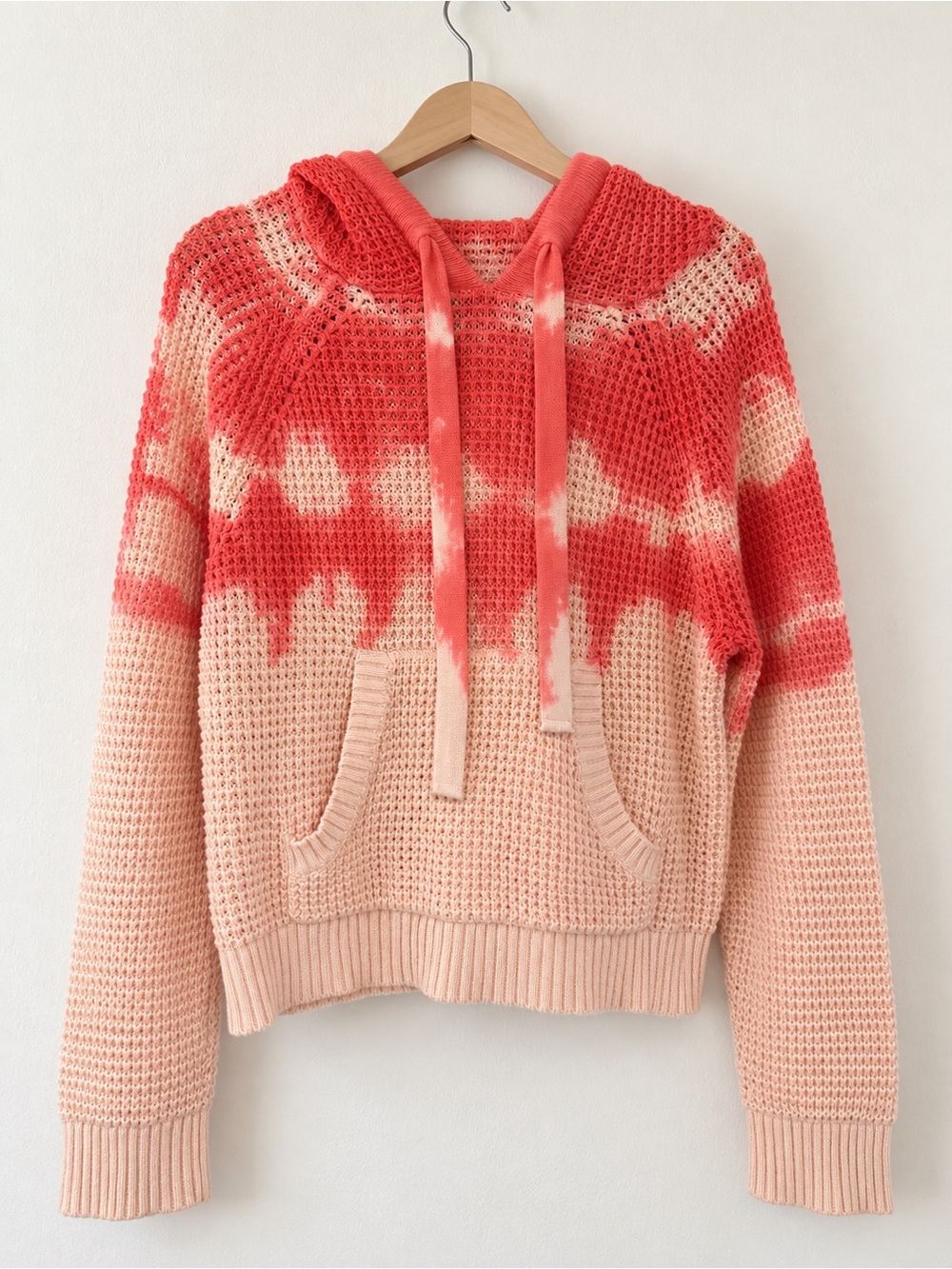 American Eagle Pink Tie-Dye Waffle Knit Hooded Sweater Women’s Medium